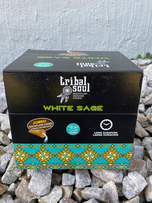 Tribal Soul - Backflow Incense - Large Cones  - White Sage - Box of 12 Cones - NEW