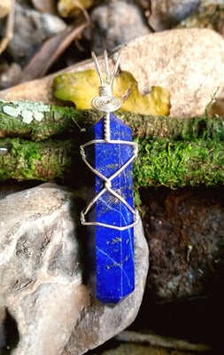 POD - Pendant - Lapis Lazuli - Silver Plated Wire Wrap