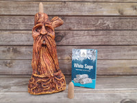Backflow Incense Bundle: Tree spirit Incense Burner with FREE White Sage Cones